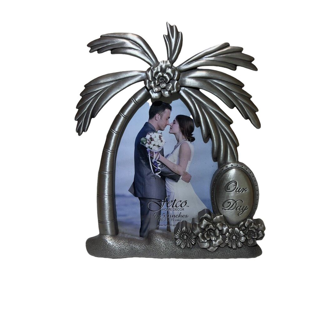 Fetco Home Decor Bride‎ & Groom 4x5.5 Inches Nickel Finish Picture Frame